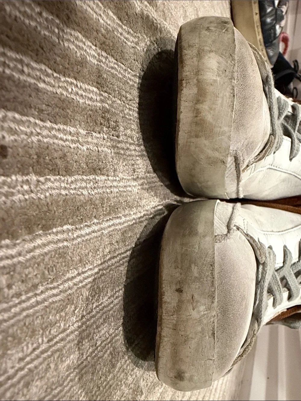 Golden Goose Women’s White Nubuck Low Top Super Star with Brown suede fringe.